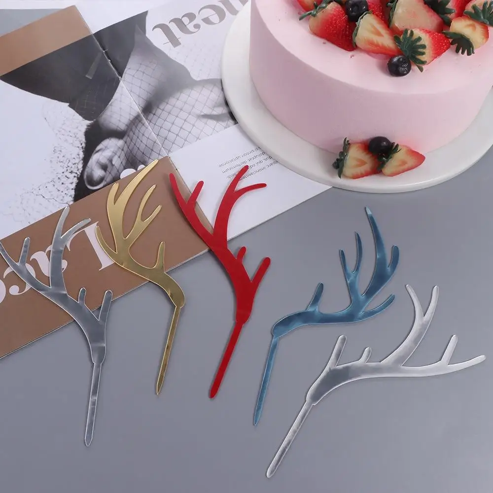 웨딩 베이비 샤워 루돌프 크리스마스 엘크 금색 은색 사슴뿔 케이크 토퍼 크리스마스 장식 파티 용품