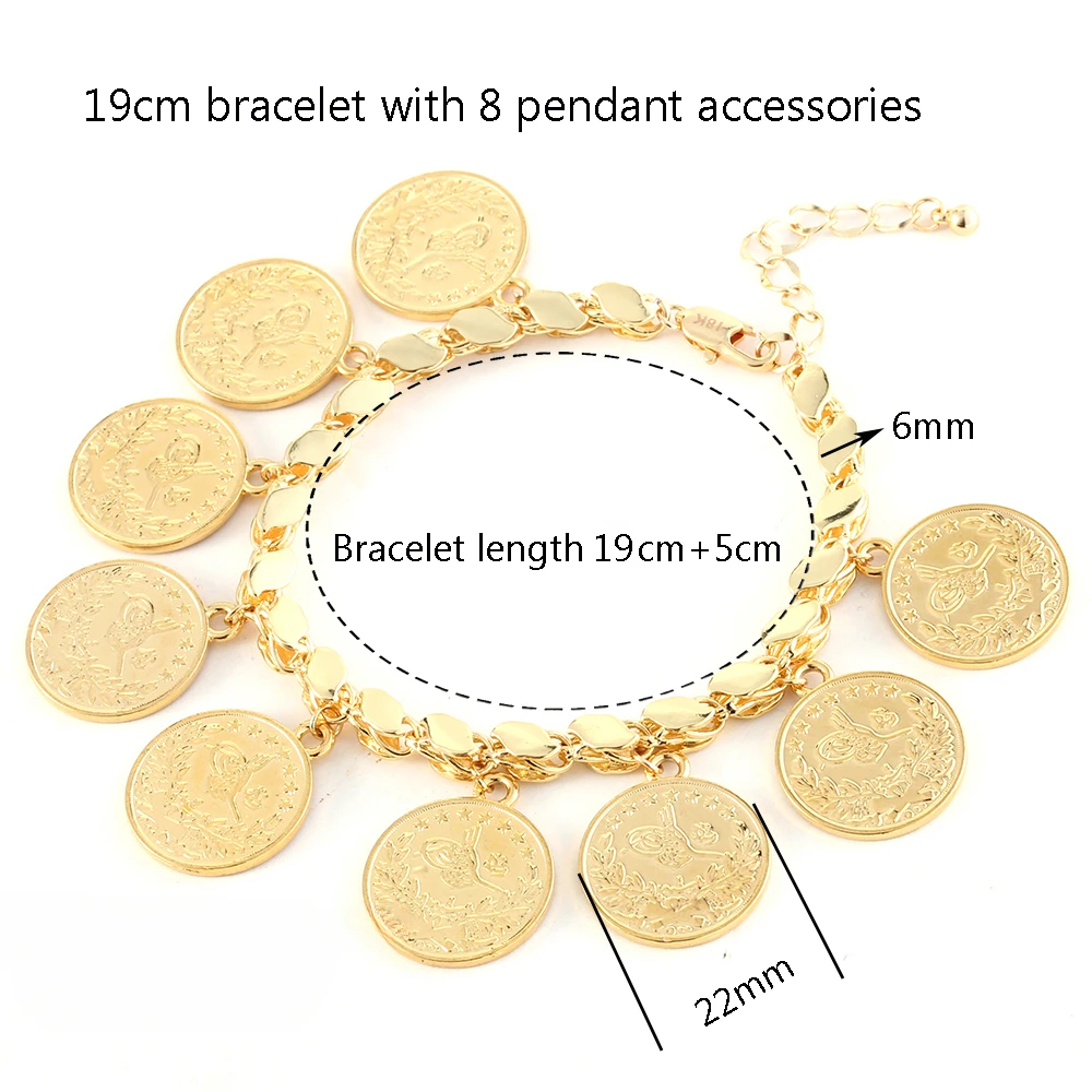 New Round Türkiye Printed Coin Pendant Charming Wish Chain Women High-quality Bracelet Jewelry Wholesale