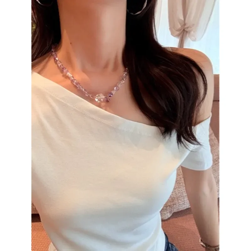 Original natural amethyst with type white crystal sugar cube collarbone chain high sense light luxury women white landing