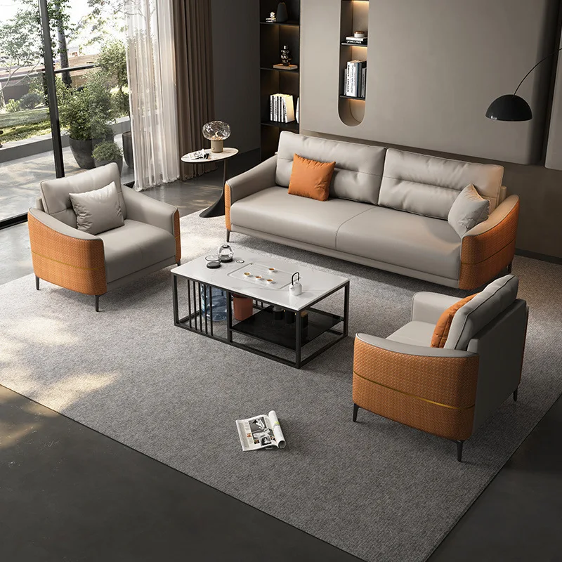 Office Simple Business Sofa Reception Room Rest Area Negotiation Room Leather Small Sofa Coffee Table