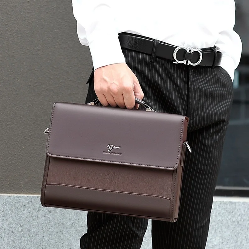 Vintage PU Leather Men Briefcase Bag Executive Handbag For Documents Male Business Shoulder Messenger Laptop Man