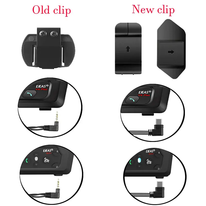 EJEAS V6 PRO+/V4 PLUS/Q7/V7 ​Helmet Intercom Type-C jack new clip and 3.5mm jack old clip