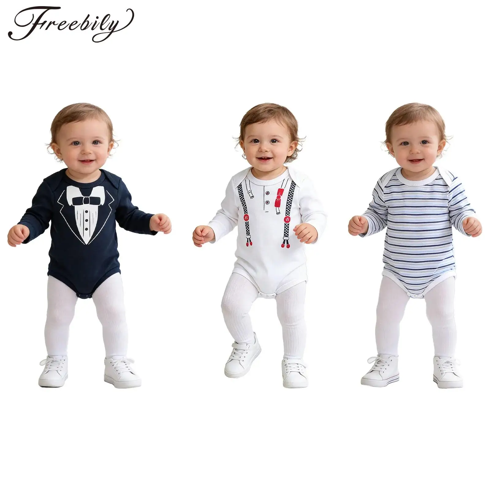 

Baby Boys Girls 3 Piece Rompers Outfit Spring Autumn Round Neck Long Sleeve Cute Print Bodysuit Kids Clothes Homewear Sleepwear