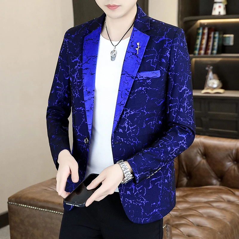 

New Blue Lapel Suit Men Slim Fit Single Button Jacket , Fashion Mens Business Banquet Bar KTV Casual Tailcoat Blazers
