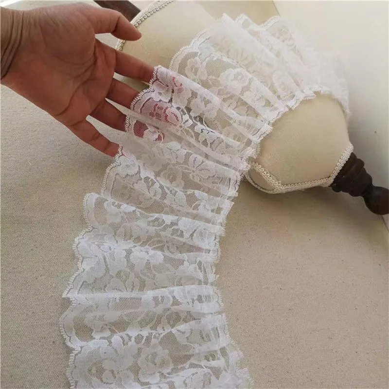 12CM Wide HOT Double Layer Embroidery White Flower Lace Fabric Trim Ribbon DIY Sewing Mesh Applique Collar Dubai Wedding Decor