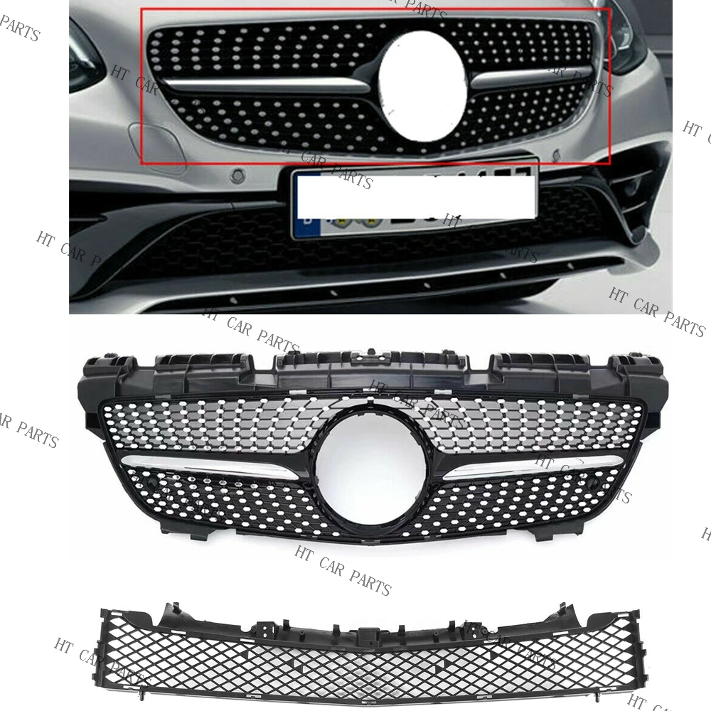 For Mercedes-Benz SLK Class R172 SLK200/250/350 2012-2016 1pcs Black Front Upper Grill Grille And Lower Bumper Grille Mesh