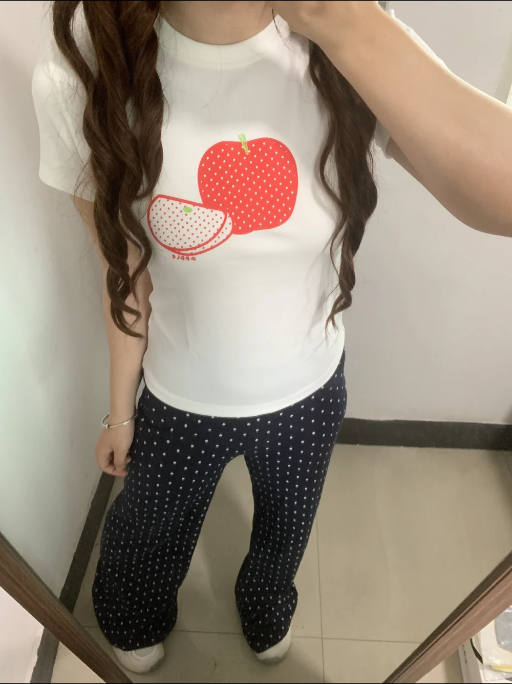 

Summer Leisure Sportswear Set Women's Short Sleeve Printed T-shirt High Waist Polka Dot Bell Bottom Pants Two Piece Suit