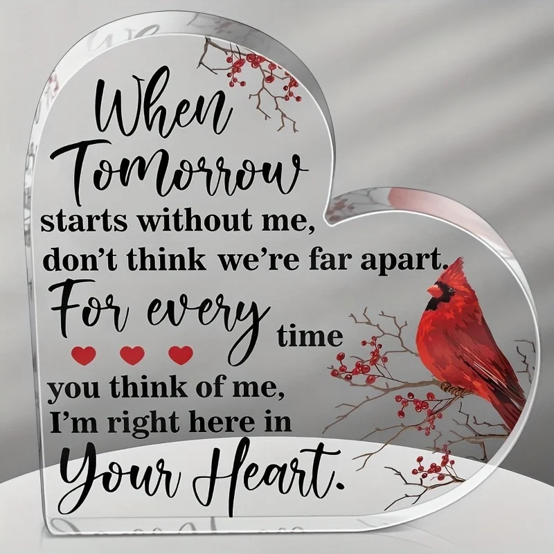 1pc Acrylic Glass Heart Red Cardinal Gift Sympathy Gift for the loss of a loved one Sympathy Decoration