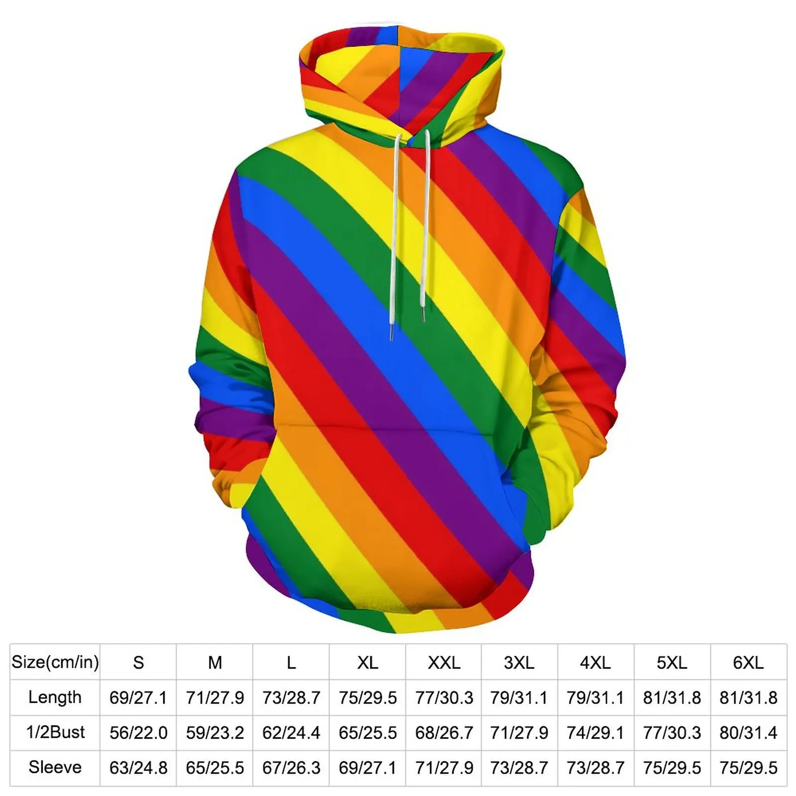 LGBT Rainbow Gay Pride Flag Hoodies Stripes Hip Hop Oversized Hoodie Couple Long-Sleeve Funny Custom Casual Sweatshirts