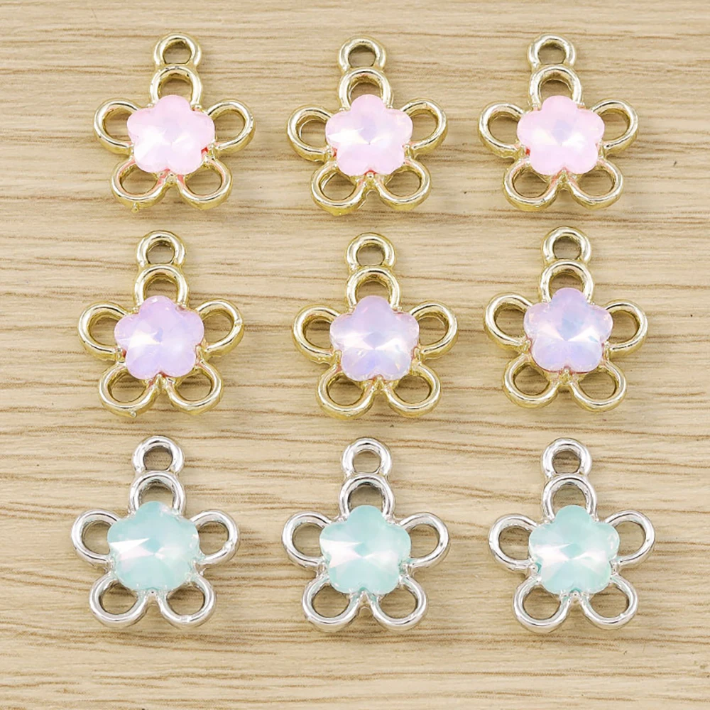 Tusember 10 Stück 14*18mm Niedliche Exquisite Kristallblumen-Anhänger für Schmuckherstellung DIY Tropfenohrringe Halskette Basteln – Detail 8