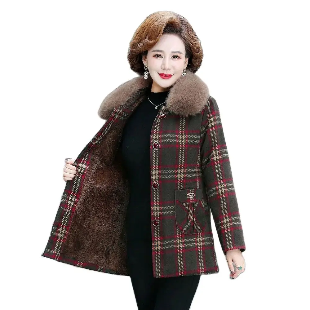 

Middle-aged Mother Mink Velvet Loose Coat Autumn And Winter New Fashion Women's Warm Plaid Cotton Coat Female Tide.