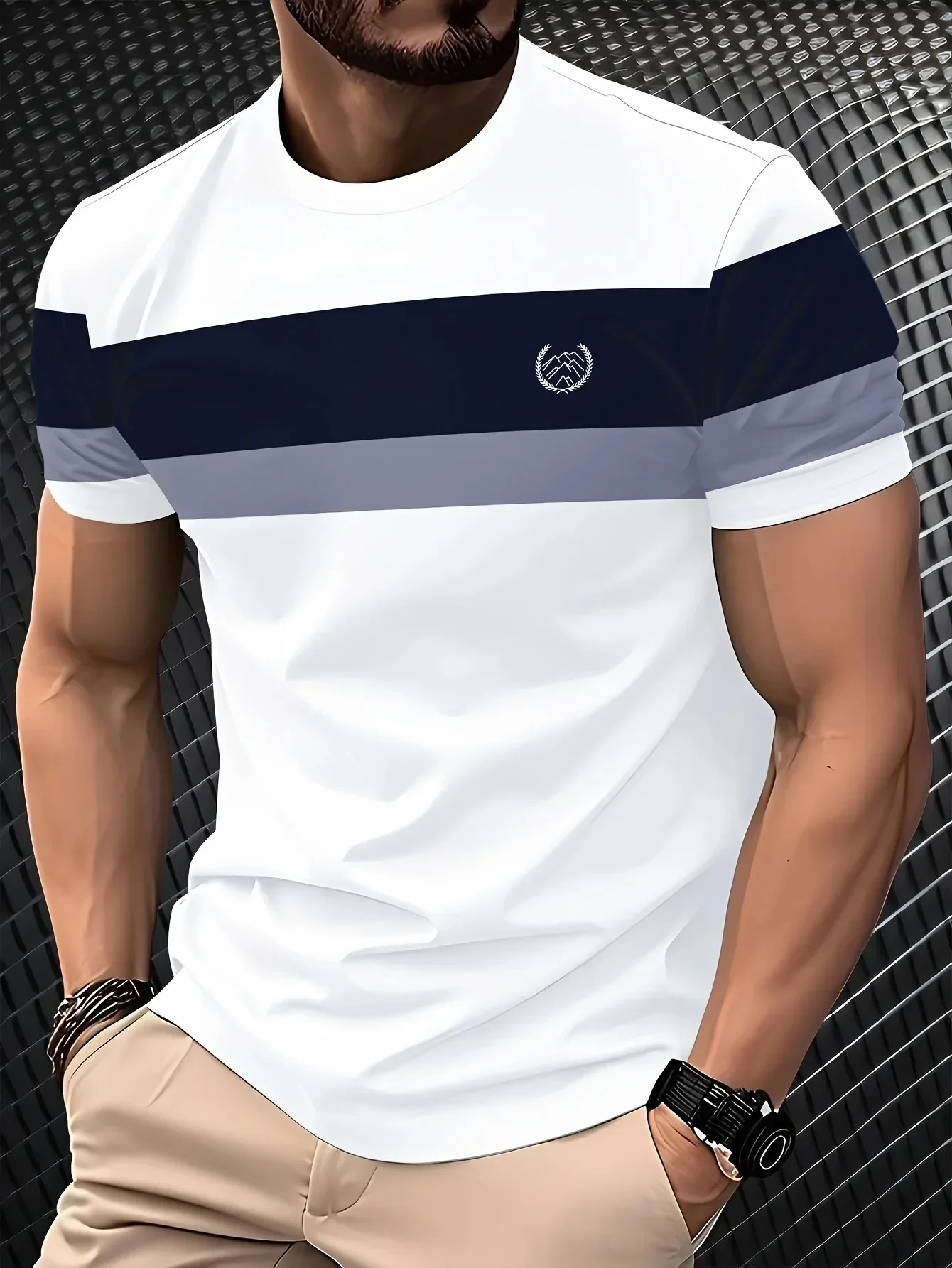 Fashion Summer New Men's T-shirt Is a Light Breathable Outdoor Casual Crew Neck Tops 3D Striped Print Men's Short Sleeve Tee
