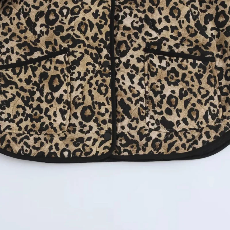 TRAF Parkas Leopard Winter Coats Woman Vintage Animal Print Quilted Jacket Women Autumn Long Sleeve Padded Jacket Short Coats