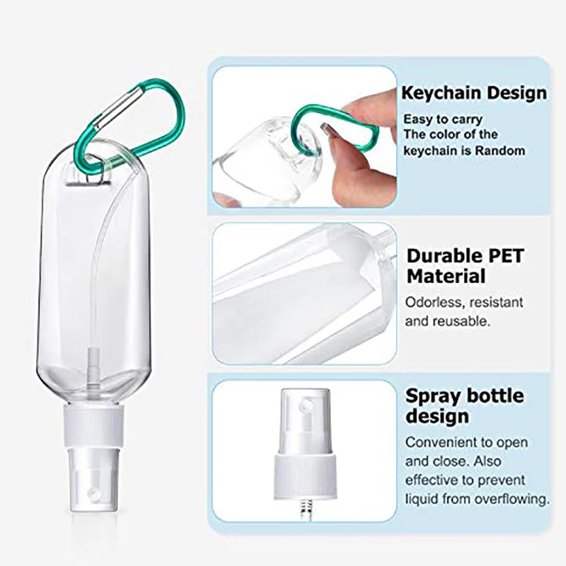 

10Pcs Portable Travel Bottles Spray Bottle Transparent Empty Spray Perfume With Carabiner Keychain-ABLI