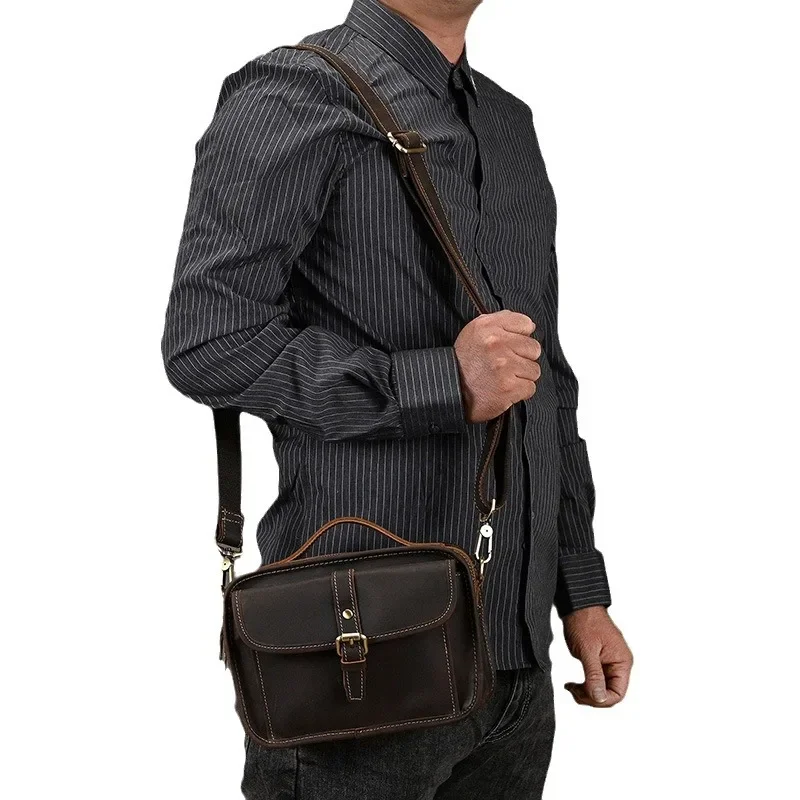 Men's Shoulder Bag New Retro Crazy Horse Leather Trend New Leather Square Handbag