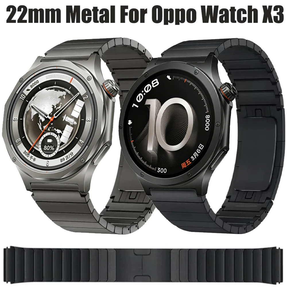Bracelet en métal de 22 mm pour Oppo Watch X3/X2/S Oneplus Watch Lite/3/2R, bracelet en acier inoxydable pour Huawei Watch GT6/5/4 Pro 46 mm/Runner 2