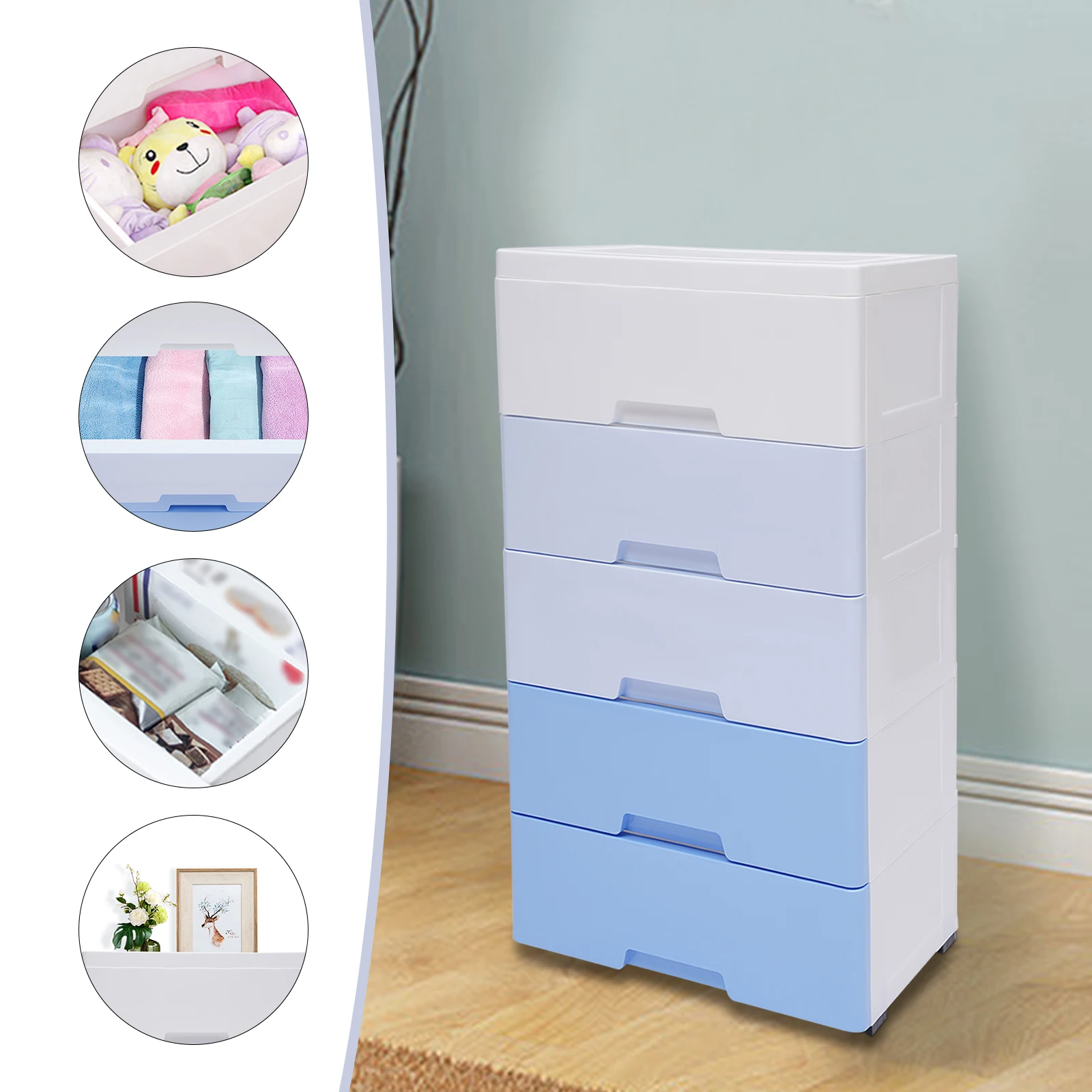 5 Drawers Dresser Clothes Storage Cabinet Bedroom Plastic Chest Closet Organizer