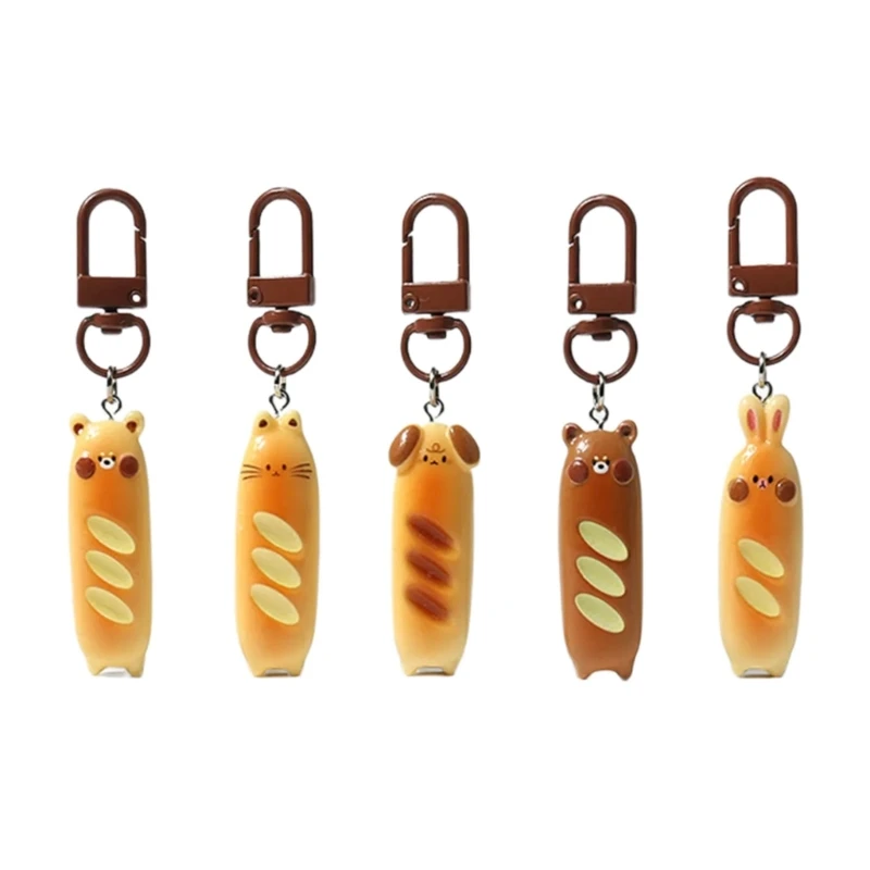 Unique Dog And Bear Shaped Keychains French Bread Foodie Charm Keyring Resin Alloy Bag Pendant for Women Girls