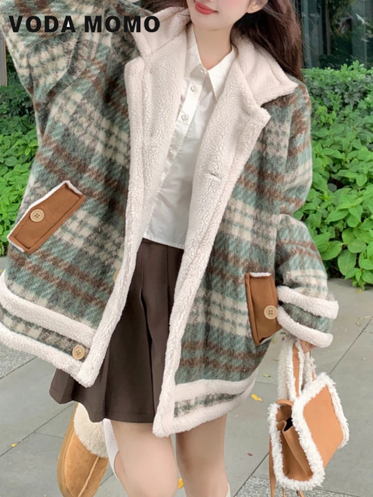 

Plaid Parkas Women Vintage All-match Korean Style Temperament Long Sleeve Fashion Popular Hipster Temperament Warm Overcoats New