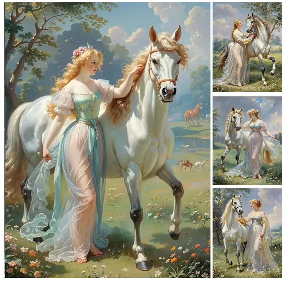 DIY Diamond Painting Princess Girl and White Horse New 2024 Cross Stitch Full Square Round Drill Mosaic Diamond Embroidery Sale