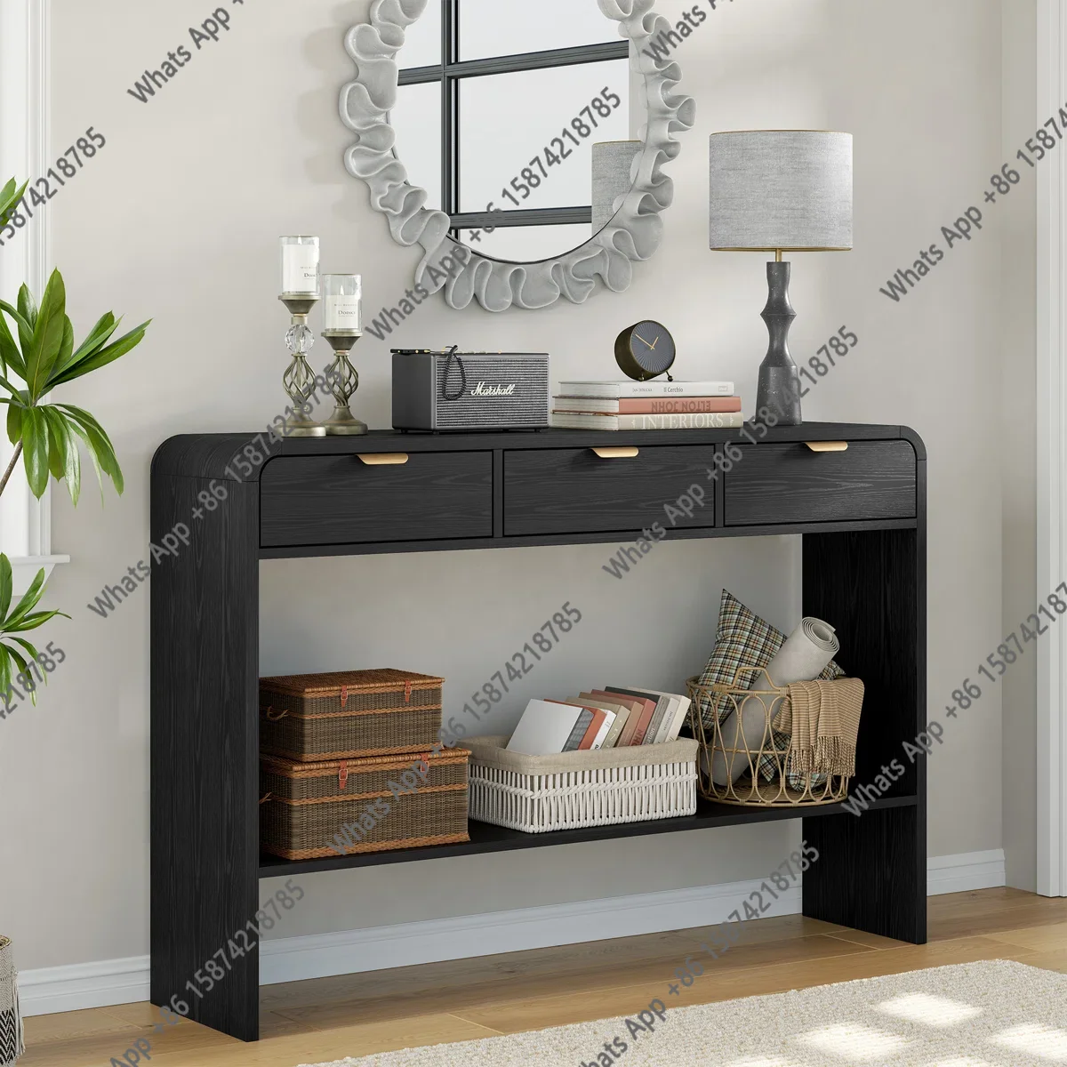 American rural solid wood entrance table, modern simple sofa back a few long tables, living room against the wall entrance table