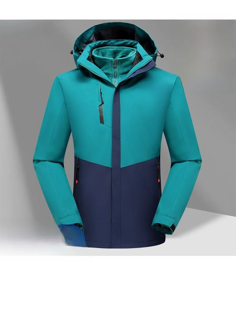 

Tee-in-One Silver Fur Lined Jaet Men's Outdoor Autumn Winter Coat Casual Loose Fit Thiened Removable Inner Vest