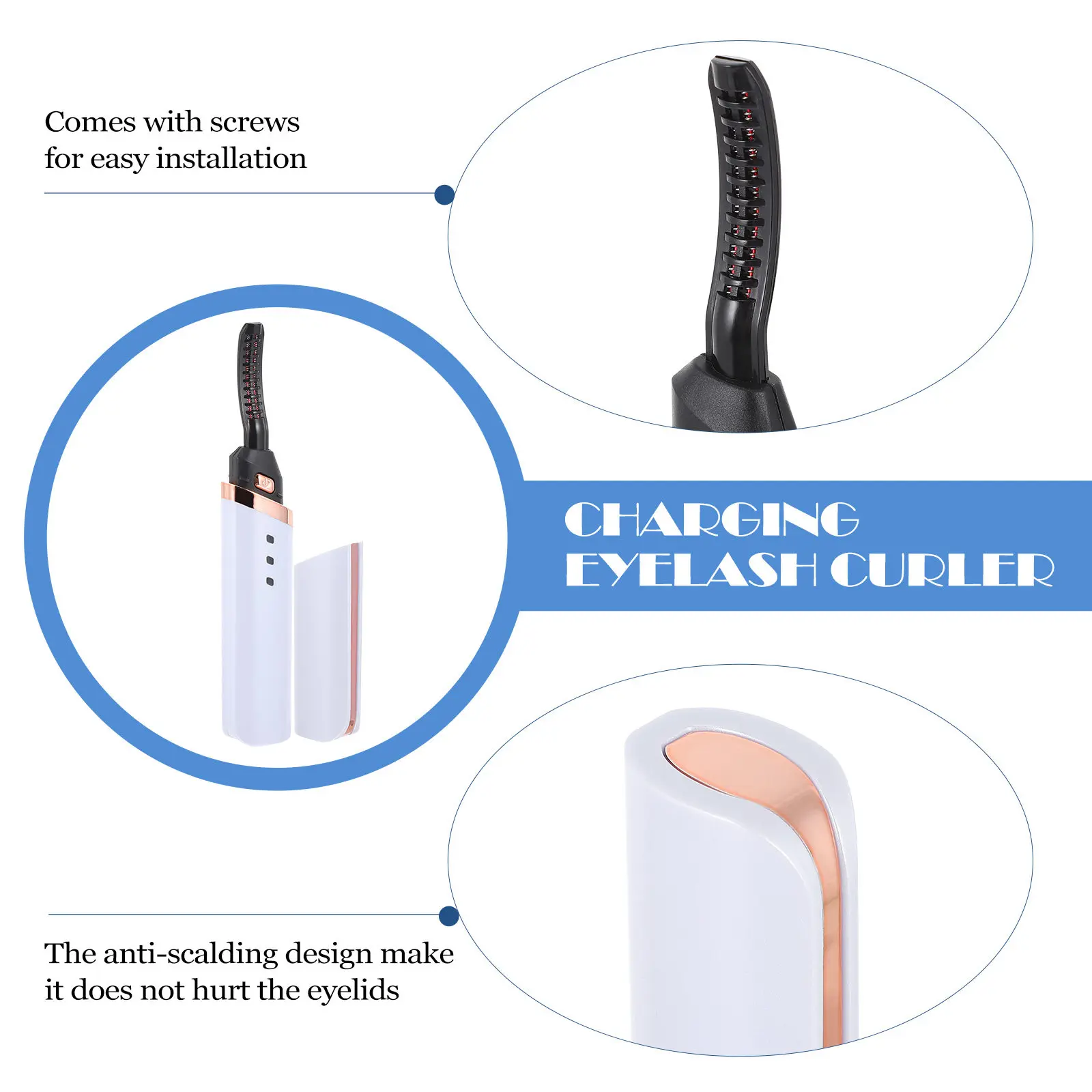 Electric Heated Eyelash Curler USB Charging Curling Tool 3 Gear Temp Control Anti-Scald Lightweight Compact for Travel Daily