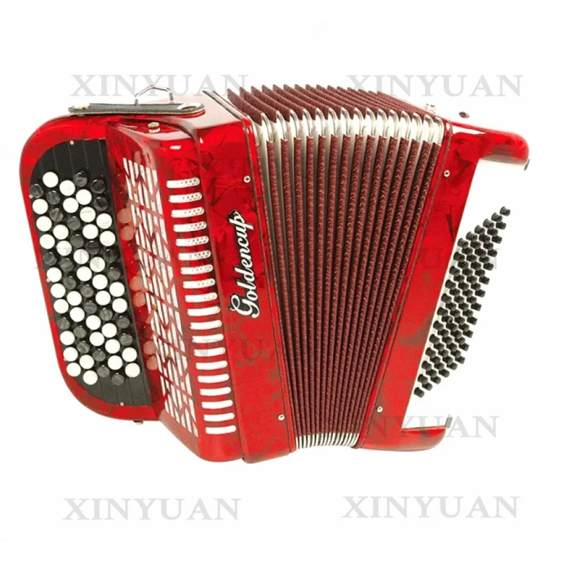 Diatonic Button Accordion JB5060, 62 Buttons 60 Bass 34 Tones Wood Instrument with Red Celluloid Shell