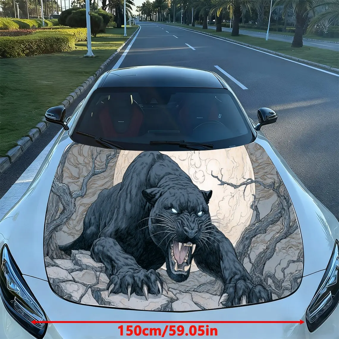 Angry Panther Dominant Realistic PVC Car Hood Wraps, Self-Adhesive Waterproof Car Bonnet Decal Sticker, Car Decoration Protectio