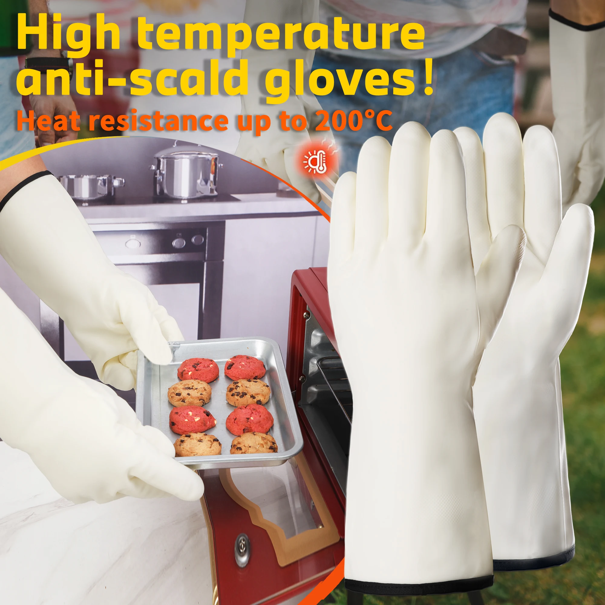 

BBQ Long gloves waterproof work safety latex nitrile Heat Resistant Oven winter gloves Food Grade Cooking, Grilling, Baking