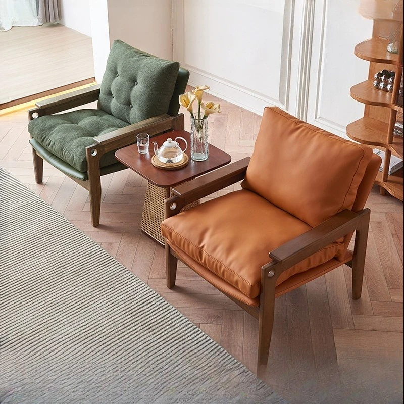 Nordic ash solid wood lounge chair home balcony three-piece set simple homestay microfiber leather upholstery sofa chair