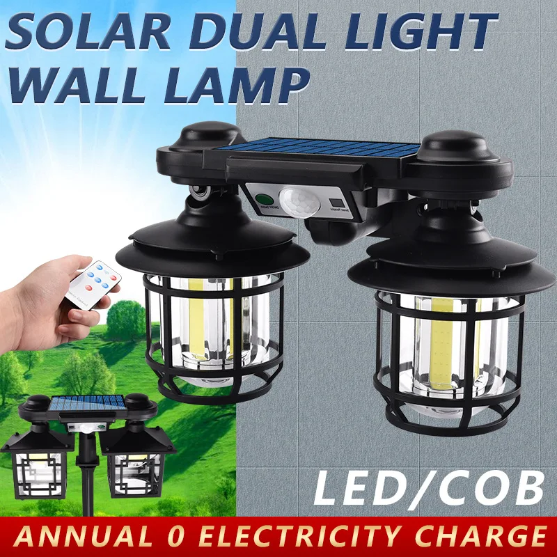 New Double Head Solar Pendant Light Outdoor 2 In 1 Ground Wall Light Sensory Switch LED Solar Pathway Landscape Light for Garden