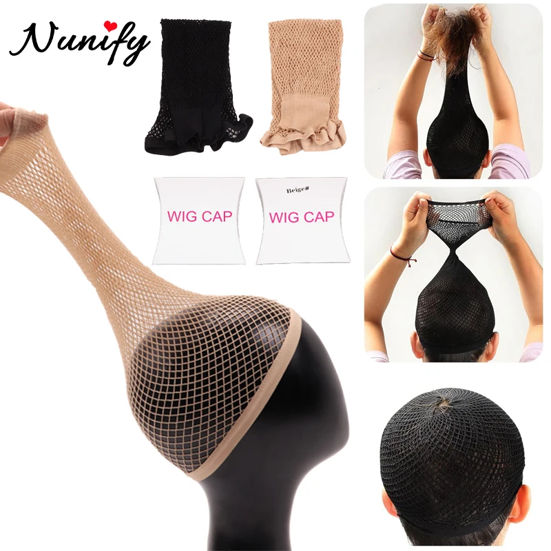 

Nunify Mesh Wig Cap Highly Elastic Hair Net Stretch Open Ended Fishnet Hair Nets For Wigs 1Pcs Wig Accessories Beige Hairnets
