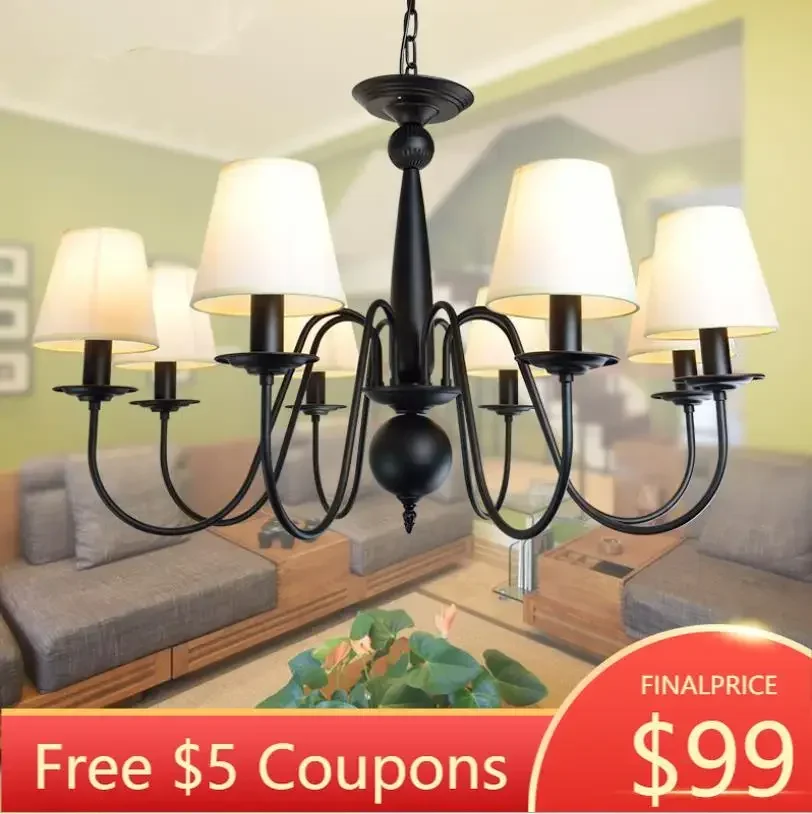 

TYUH Rural American fabric living room led Pendant Lamp iron bedroom dining room Chandelier