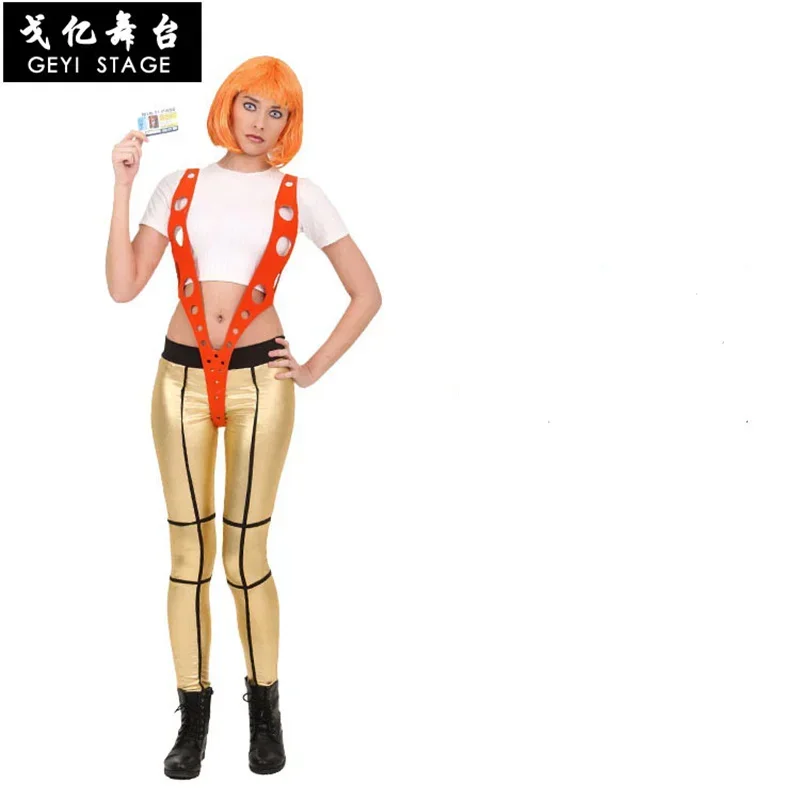Il quinto elemento Leeloo cinturino arancione tute bianche film costume cosplay puntelli gilet da festa di Halloween per donne e uomini Q