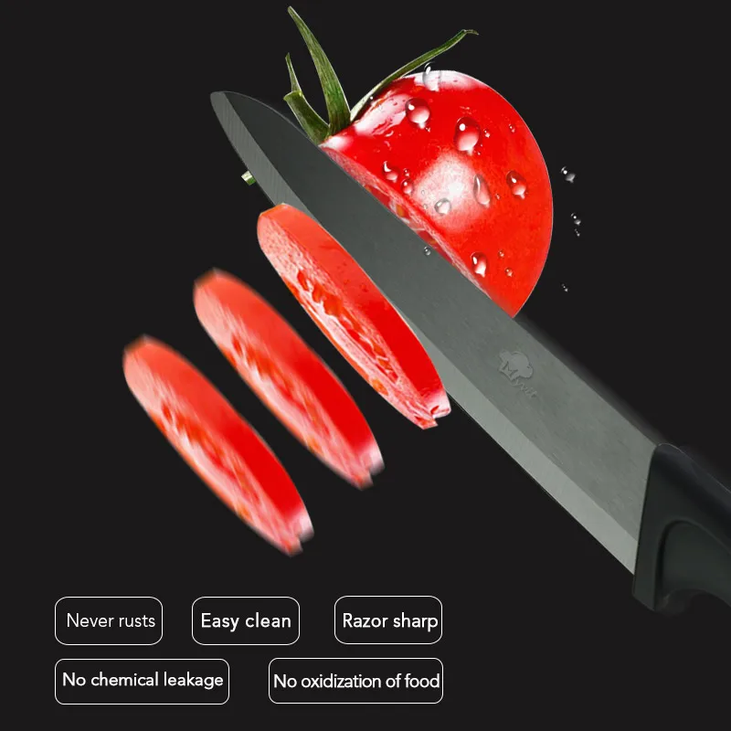 Ceramic Knife 3 4 5 6 inch Set Chef Paring Slicing Utility Zirconia Black Blade Knife Block Stand Vegetable Fruit Kitchen Tool