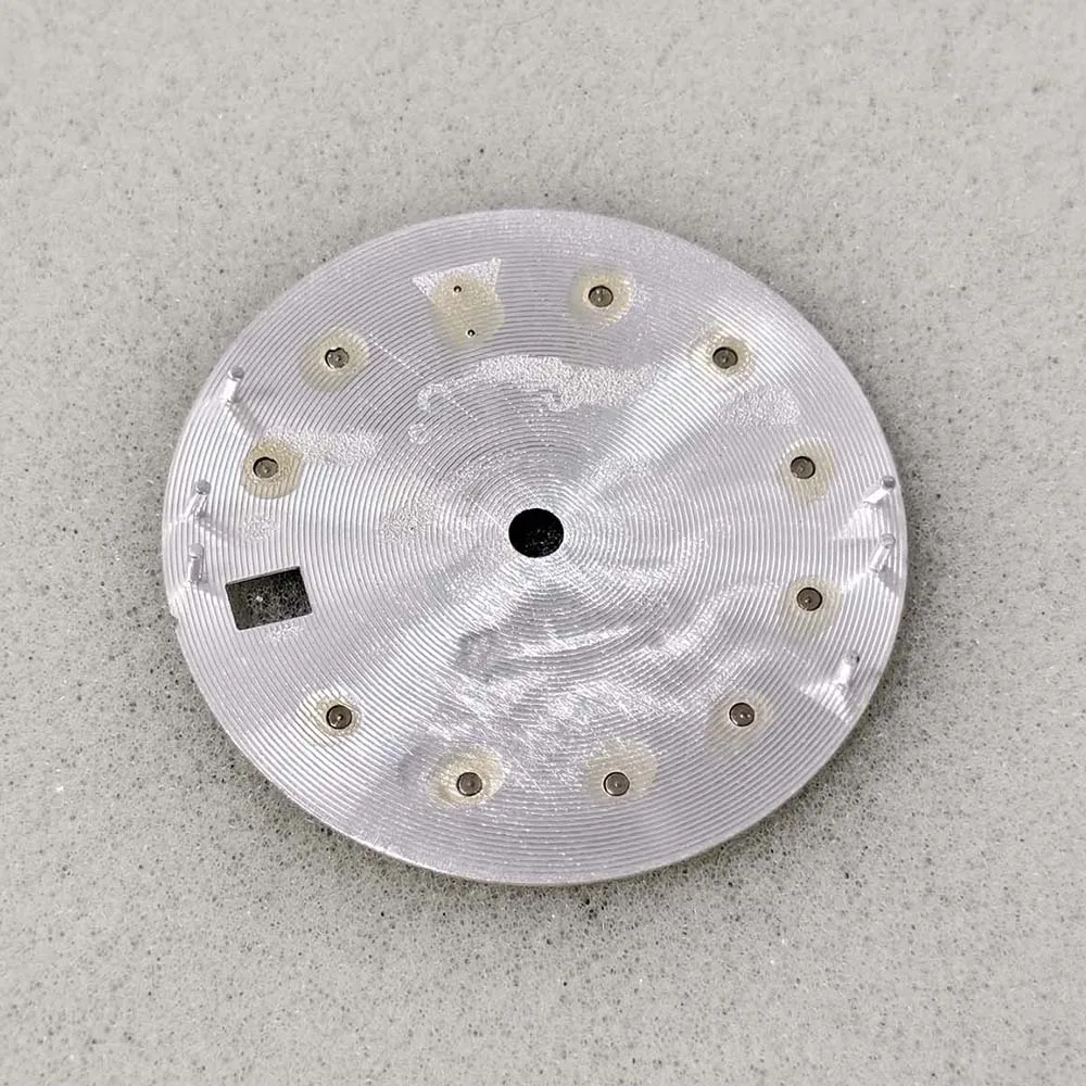 Cadran de montre 28.5mm, pour mouvement NH35 NH36 7S, clous argentés, cadran lumineux vert NH35, calendrier unique, vague, accessoires pour le visage