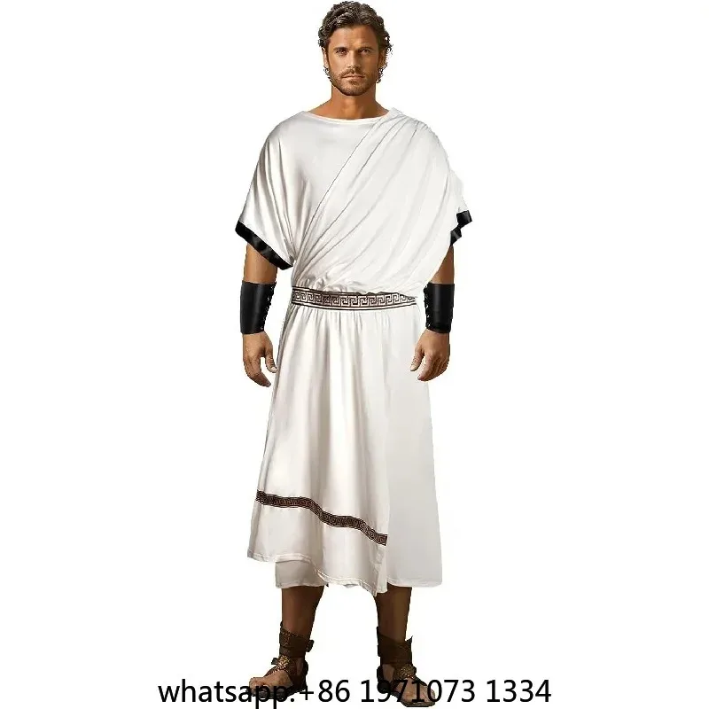 Greek Toga Costume For Men - Adult Roman Halloween Dionysus Costume With Leather Wristband King Gladiator Clothing Suit