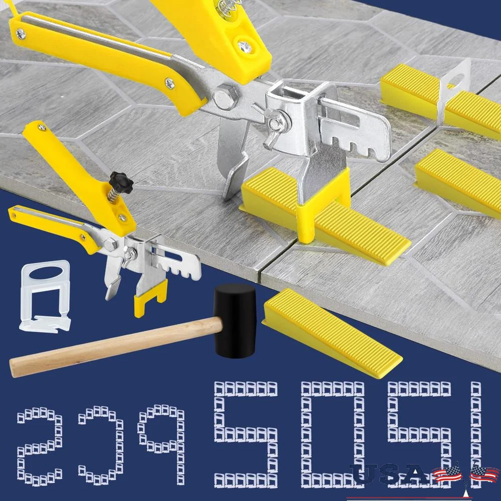 Tile Leveling System Set with Plier Rubber Mallet 1000 Spacers Clips & 200 Reusable Wedges Ideal DIY & Professional Tile