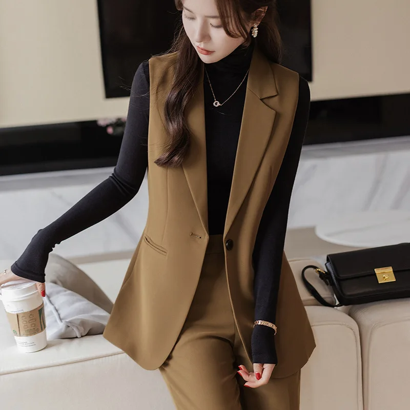 

Formal Uniform Styles Business Suits Blazers Femininos for Women Formal Elegant Career Pantsuits with Pants and Vest & Waistcoat