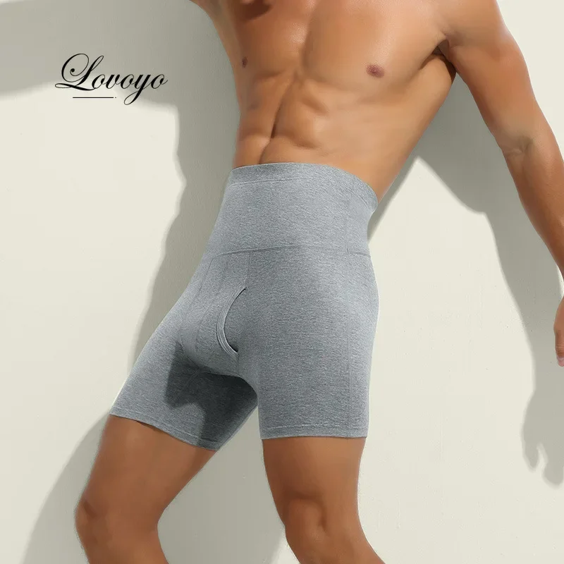 Boxers longos de algodão masculino, shorts emagrecedores, roupas de cintura alta, roupas íntimas masculinas, calcinhas, roupa interior