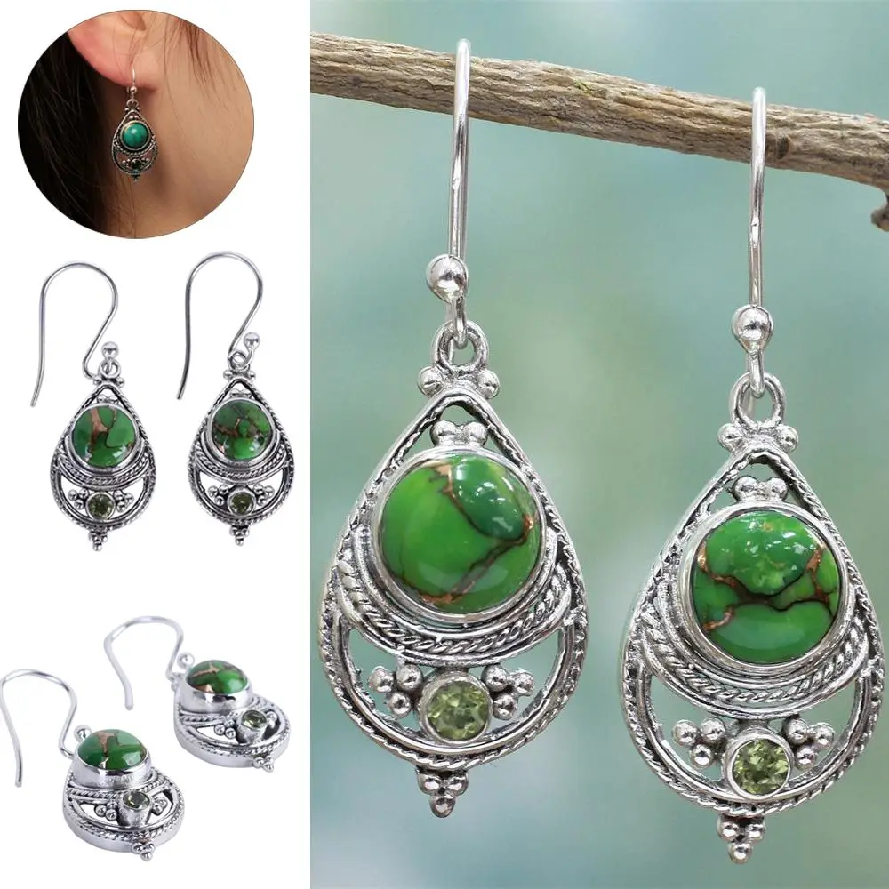 

Party Boho Dangle Turquoise Earrings Hook 925 Silver Natural Gemstone