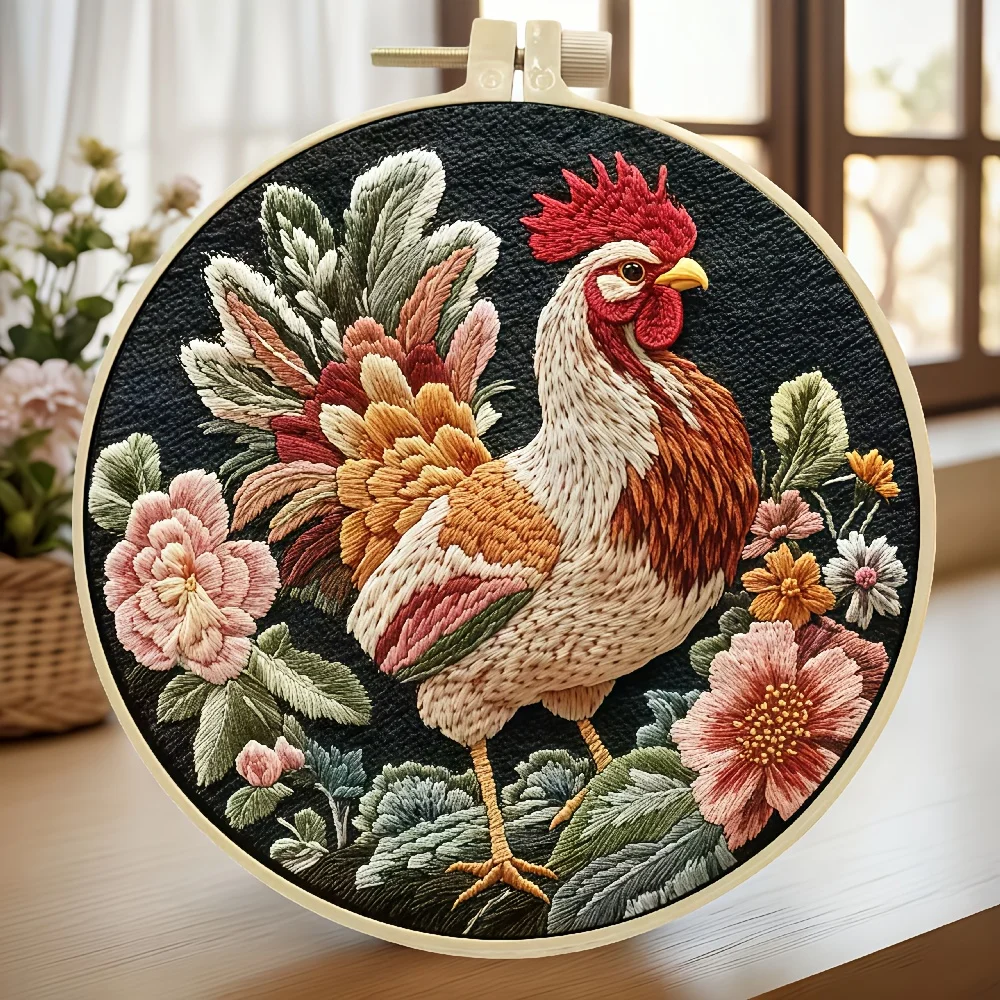 Das Stickset der Rooster- und Flower-Serie eignet sich für erwachsene Anfänger, die von Hand hergestellt werden. Es enthält gedruckte Muster, Bedarf