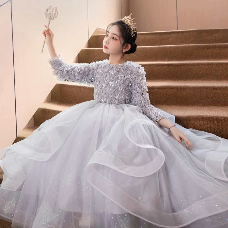 Girls' Stunning Evening Dress Host Light Luxury Niche High-end Princess Dress Spring Season Children's Piano Performance Dress