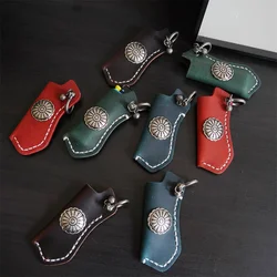Genuine Cowhide Keychain Leather Lighter Case Holder For Cricket Lighters Sleeve Cover Case With Metal Horseshoe Shackles