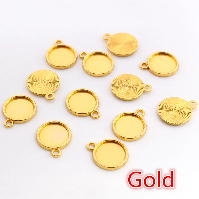8-40mm rozmiar wewnętrzny okrągły brąz złoto srebro pozłacane jeden dwustronny pojedyncze wiszące prosty styl Cabochon baza ustawienie charms wisiorek — zdjęcie 5