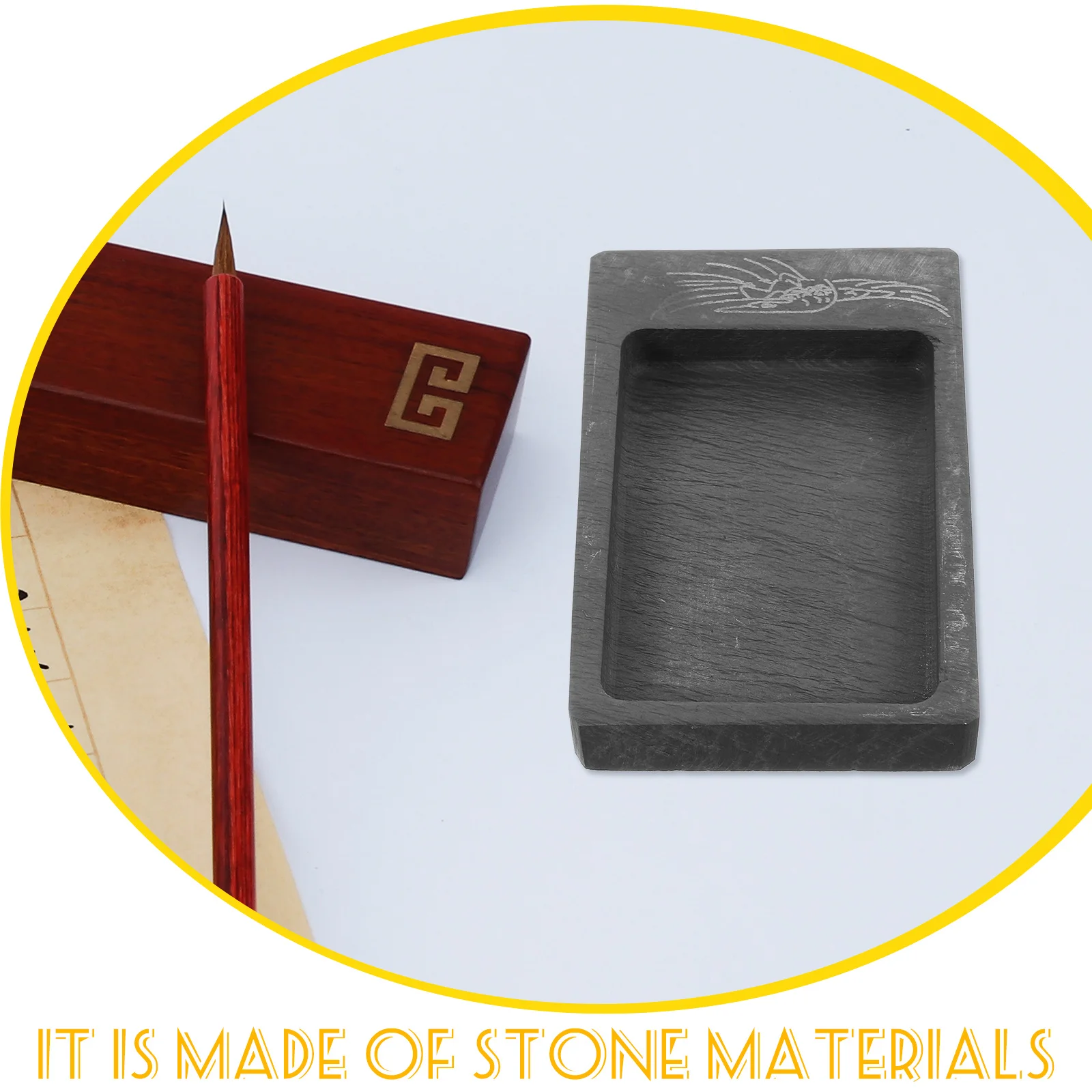 Mini Inkstone Stone Calligraphy Inkslab Exquisite Workmanship Retro Color Long Lasting Gift for Beginners Drawing Writing