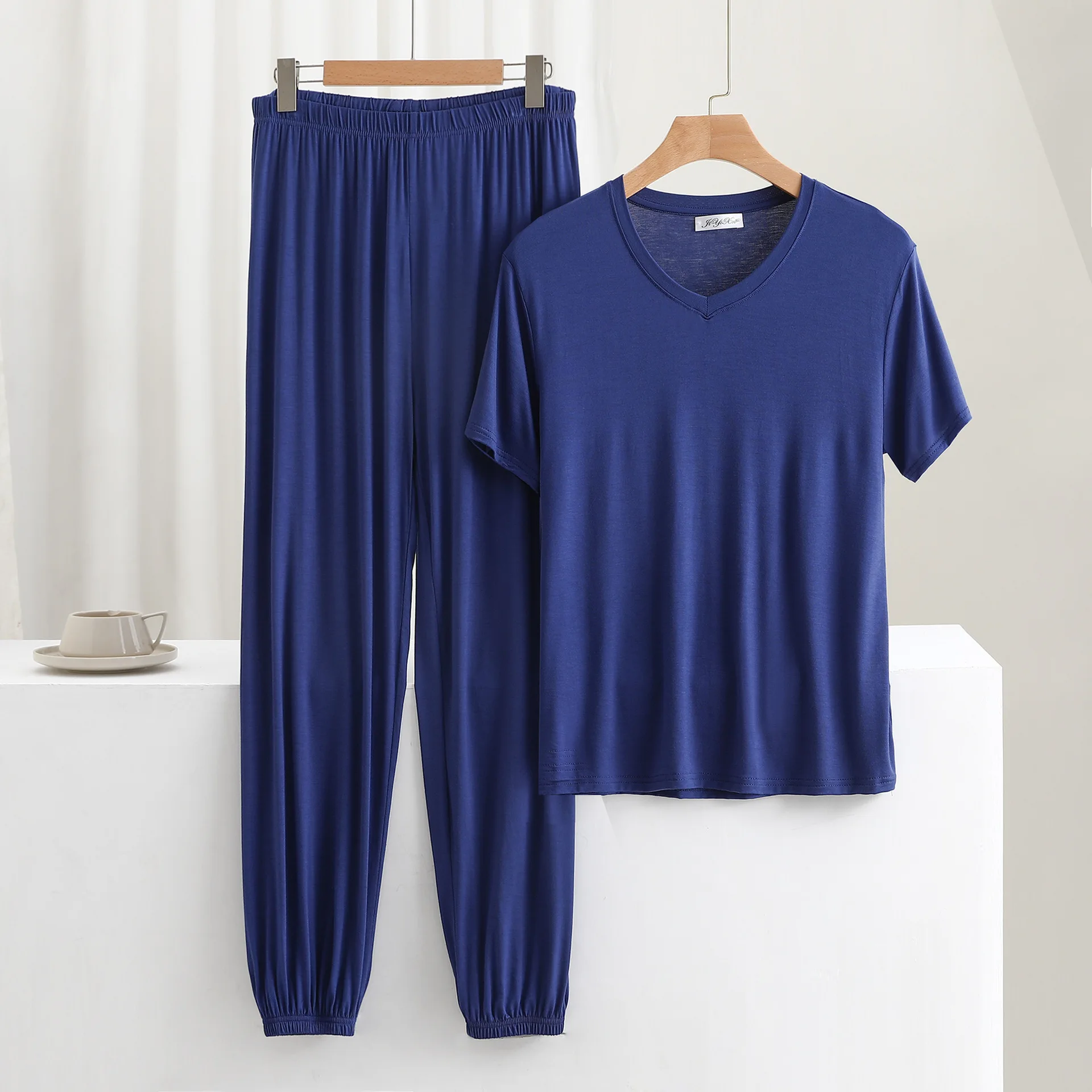 3XL-6XL Pijamas De Hombre New Plus Size Modal Sleepwear Set Short Sleeve Trousers Pajamas For Men Lounge Home Wear Pyjama Suit
