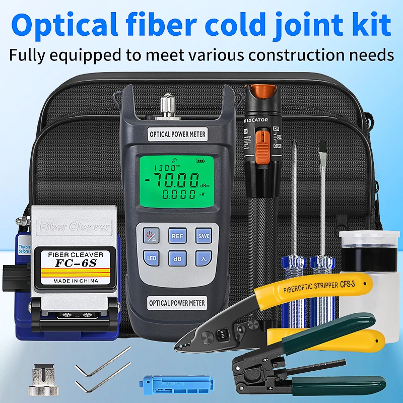 FTTH Fiber Optic Tool Kit With AUA-Y710A Optical Power Meter 10MW Visual Fault Locator FC-6S Fiber Cleaver CFS-3 Fiber Stripper