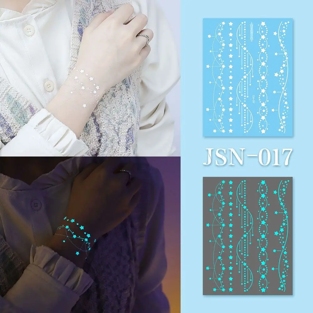 

Blue Glow Henna Tattoo Sticker Lasting Waterproof Luminous Temporary Tattoos Sweatproof Glow in the Dark Fake Lace Tattoos Girls